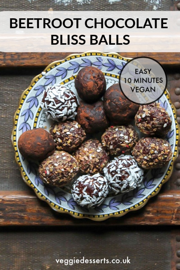 You only need 8 ingredients and 10 minutes to whiz up these chocolate beetroot bliss balls. Grab a few for breakfast or a snack. Vegan. #blissballs #energyballs #proteinballs