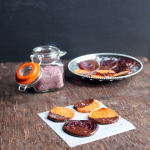 Chocolate Covered Beets and Sweet Potatoes with Lavender Beet Salt