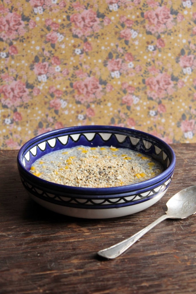 Bowl of coconut corn pudding.