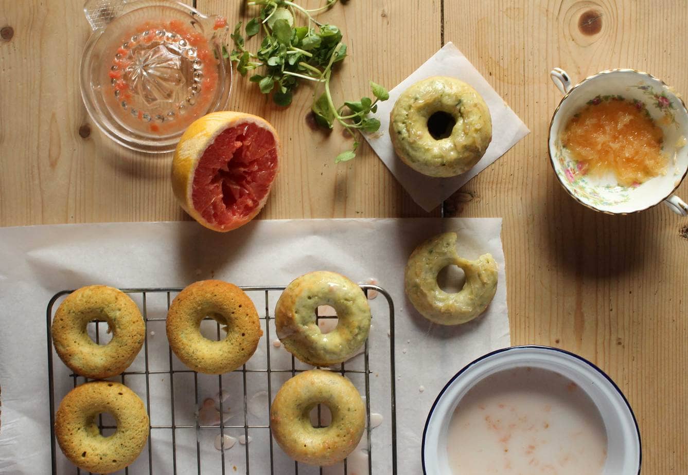 Donuts on a cooling rack.