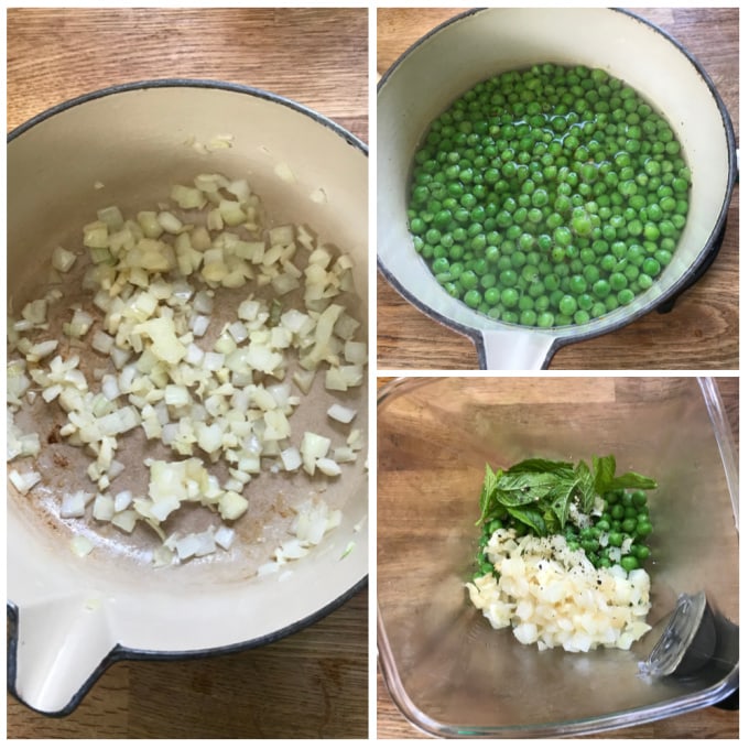 how to make courgetti with pea mint sauce step by step collage