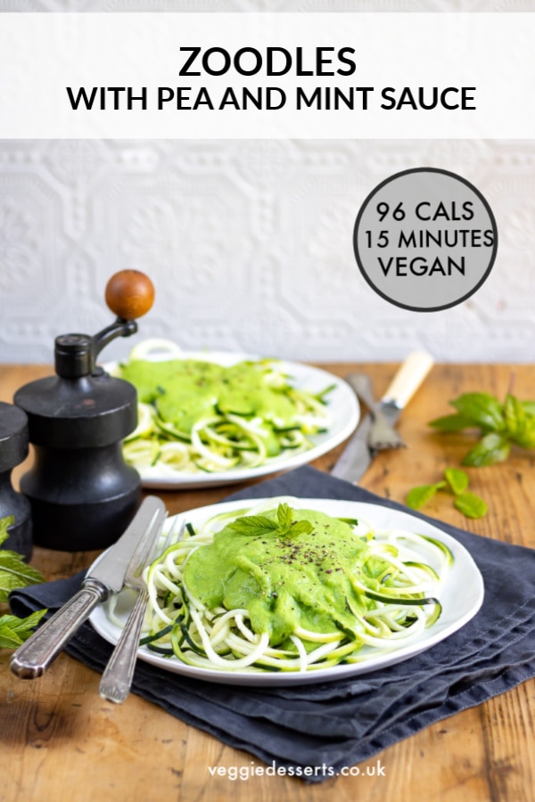 Pinnable image for zoodles with pea sauce recipe