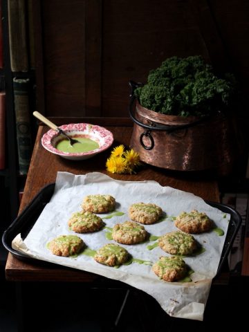 Dandelion Petal and Lemon Cookies with Kale Lemon Drizzle | VeggieDesserts Blog