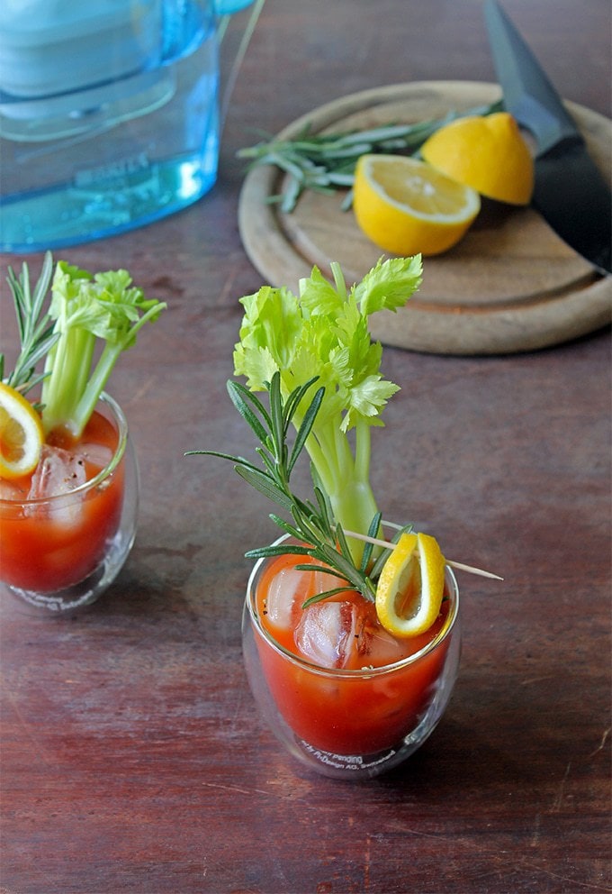 Two glasses of bloody mary