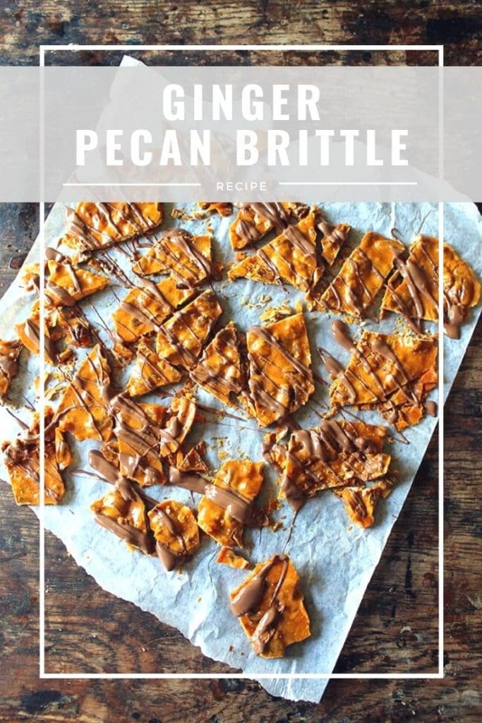 pinnable image for ginger Pecan Brittle recipe