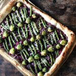 A really quick and easy brussels sprout and red cabbage tart with puff pastry and green beans. A great way to use Christmas leftovers.