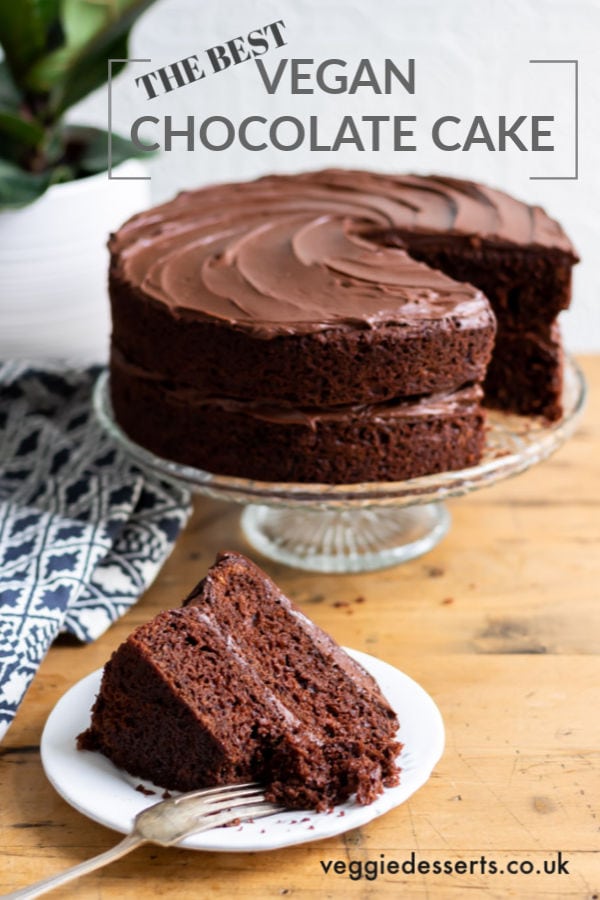 Get this light and fluffy Easy Vegan Chocolate Cake recipe. This vegan cake tastes delicious and is really easy to make! It's perfect as a vegan birthday cake or for any occasion. You don't need any unusual substitutes. Check the recipe for a video and reader testimonials. #vegan #veganrecipe #vegancake #veganchocolatecake #veganbirthdaycake #bestvegancake