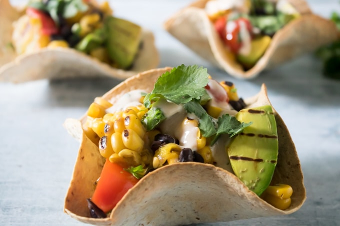 Mexican Chipotle Grilled Salad in Tortilla Bowls 