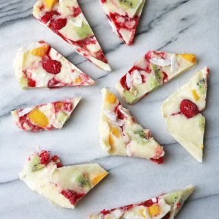 Shards of frozen yogurt with fruit.