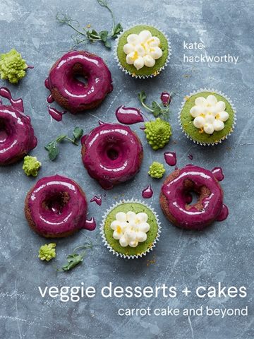 Cookbook cover with pictures of donuts and cupcakes.