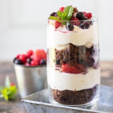 A glass of cookie cheesecake parfait.