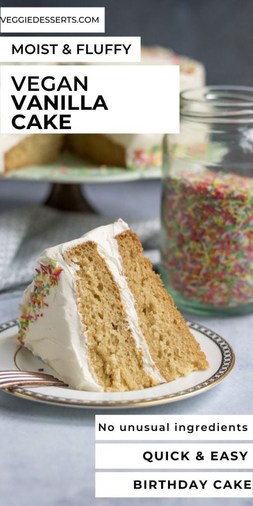 Slice of cake with text overlay