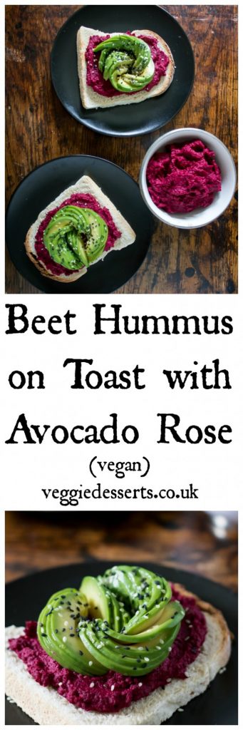 Beetroot Hummus on Toast with Avocado Rose and Seeds (Brunch, Vegan) | Veggie Desserts Blog