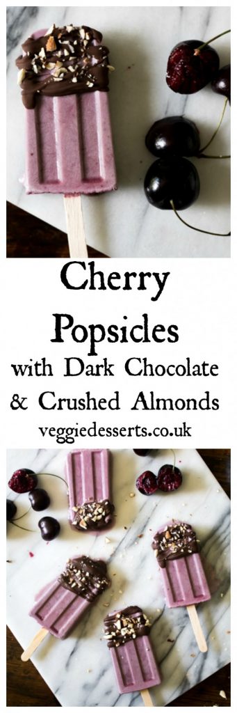 Cherry Popsicles / Ice Lollies with Dark Chocolate and Crushed Almonds | Veggie Desserts Blog