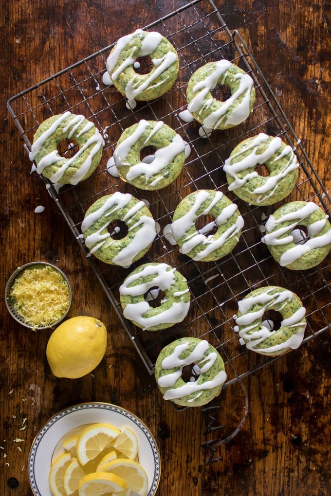 Donuts on a wire rack.