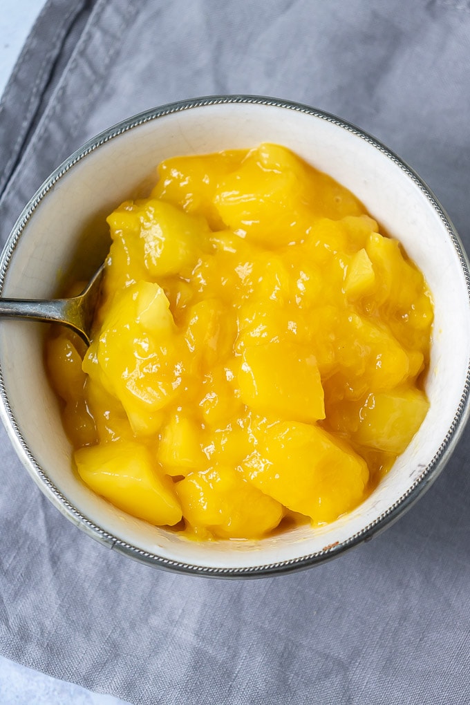 Dish of mango compote.