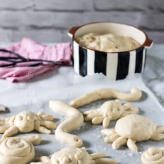 Bread dough creatures! These bread bugs are a fun and easy way to get kids in the kitchen. Just roll it like playdough into fun shapes.