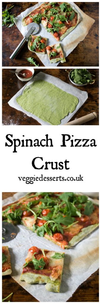 Pizza images with text: Spinach Pizza Crust.