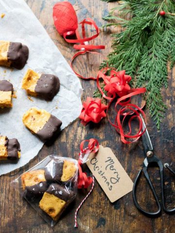 Salted chocolate dipped honeycomb recipe. This gluten-free vegan treat is easy to make and perfect as a homemade Christmas gift.