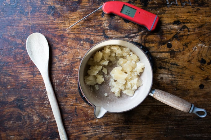 Sugar and syrup in a pan