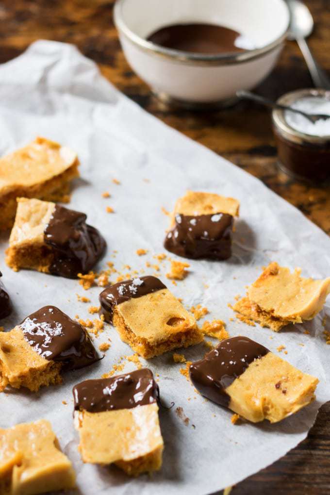 Salted chocolate dipped honeycomb pieces.