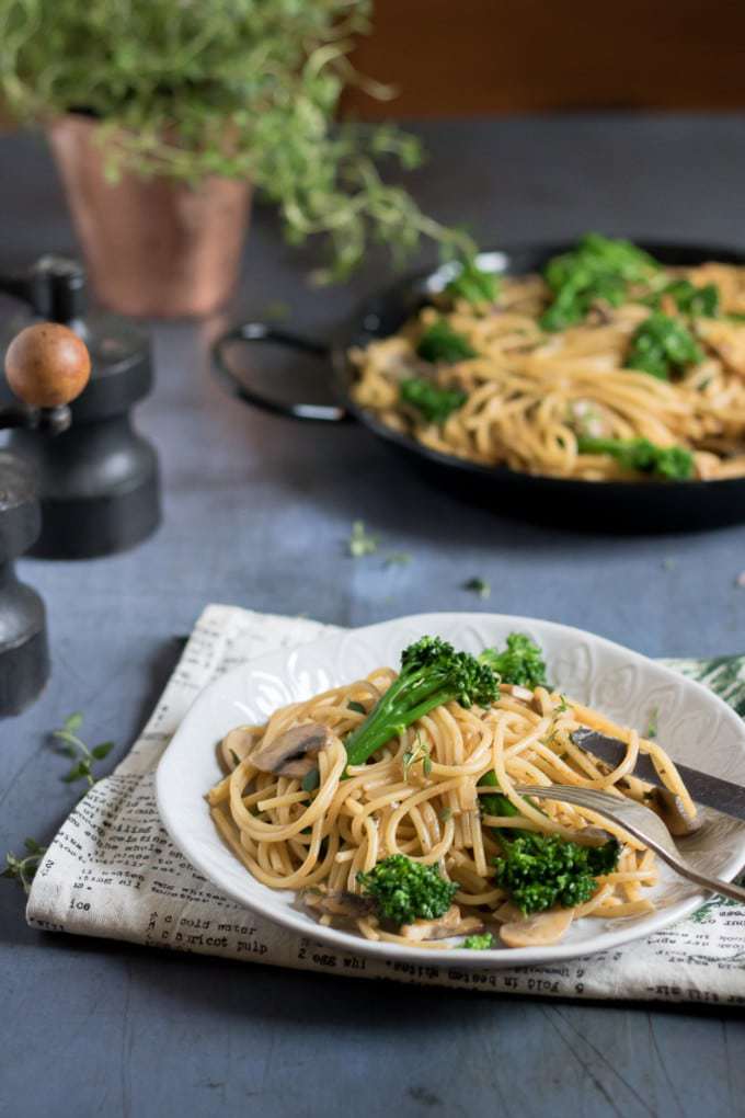 Creamy Tenderstem and Mushroom Vegan One-Pot Pasta