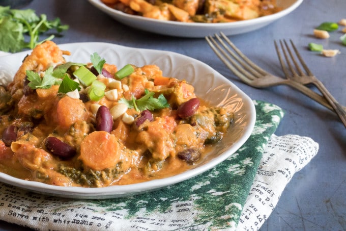 Close up of a plate of stew.