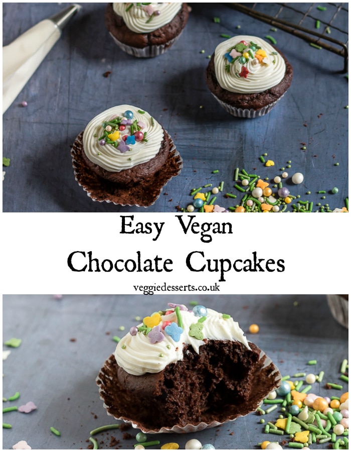 These vegan chocolate cupcakes are really easy to make with no unusual ingredients. They're moist, fluffy and decadently chocolaty.