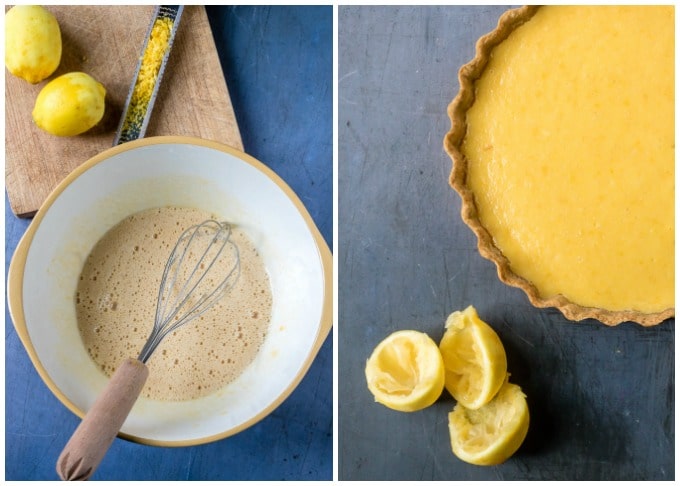 Collage of making pie filling.