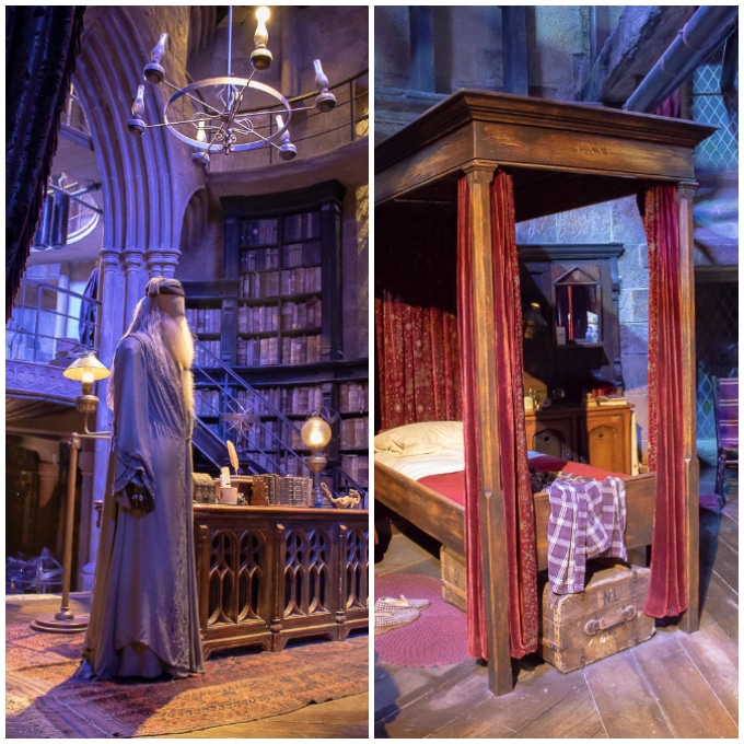 Dumbledore's office and the Gryffindor Boy's Dormitory at the Harry Potter Warner Bros studio tour, London