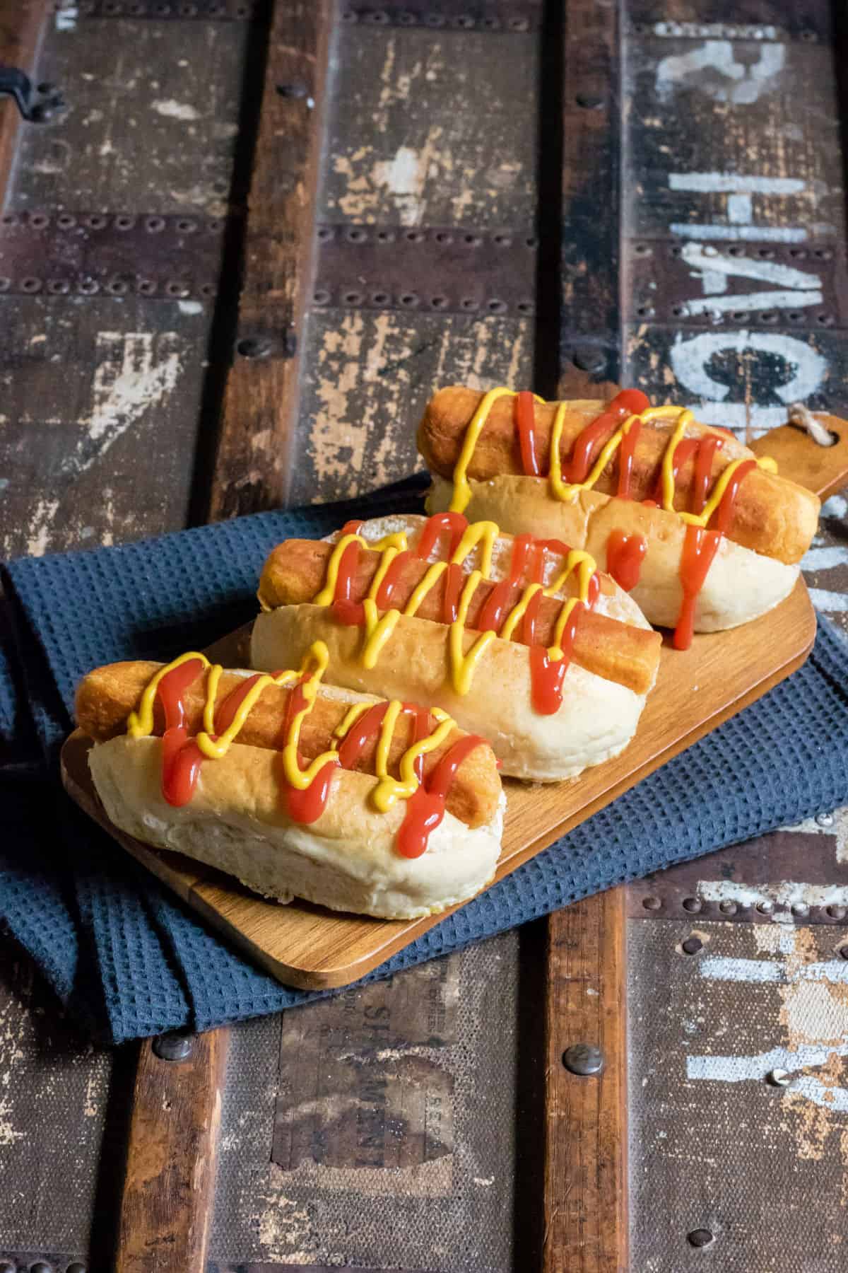 Rows of lentil hot dogs.