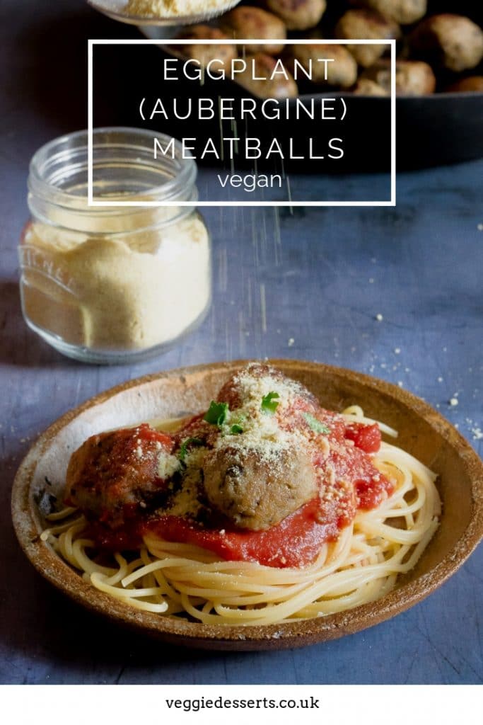 Make these 5 ingredient vegan (aubergine) eggplant meatballs in just 30 minutes! They have a dense texture and are full of flavour. Perfect with spaghetti and a quick tomato sauce, topped with vegan parmesan cheese. #veggiedesserts #eggplantmeatballs #auberginemeatballs #veganmeatballs #vegetarianmeatballs