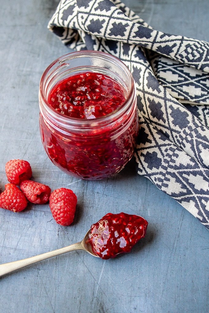 A jar of raspberry compote.