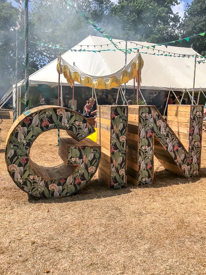 Giant GIN sign at Camp Bestival