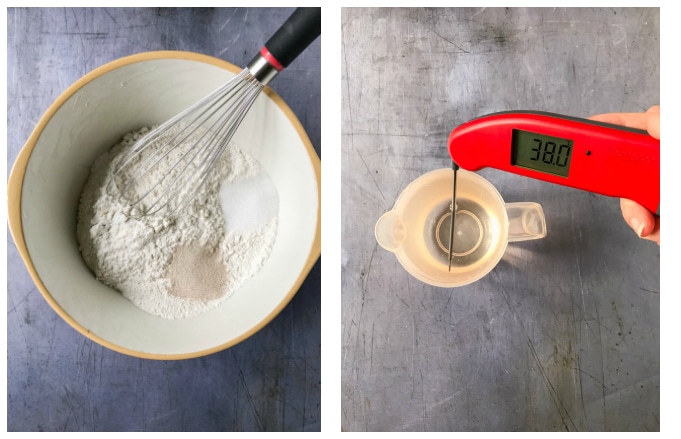 How to make date and walnut bread - step 1 whisk dry ingredients, step 2 add lukewarm water