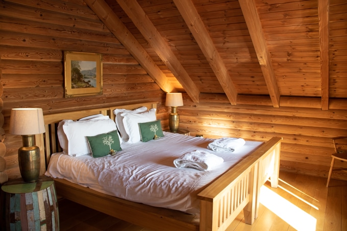 Master bedroom Kaisers Cabin Log House Holidays Cotswolds