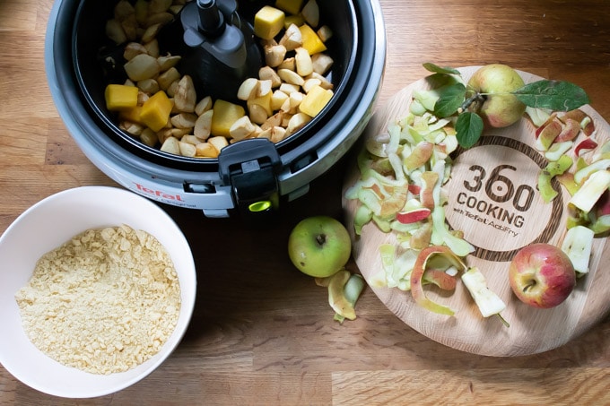 A Tefal Actifry air fryer with apple crumble recipe