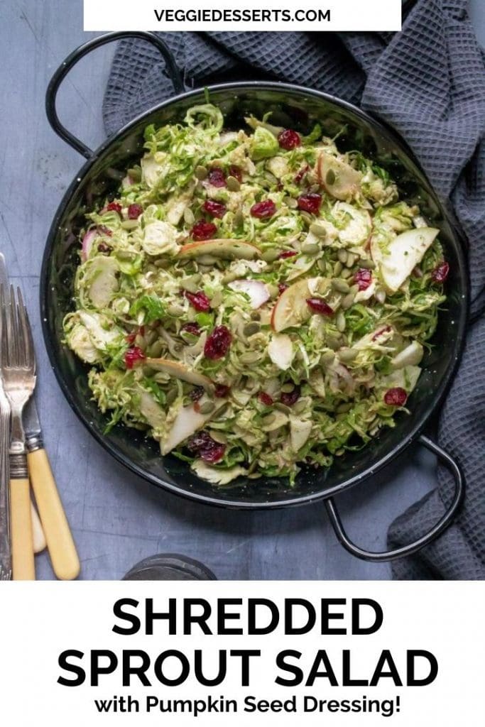 Dish of sprout salad with text overlay.