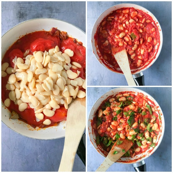 Collage of cooking spanish beans.