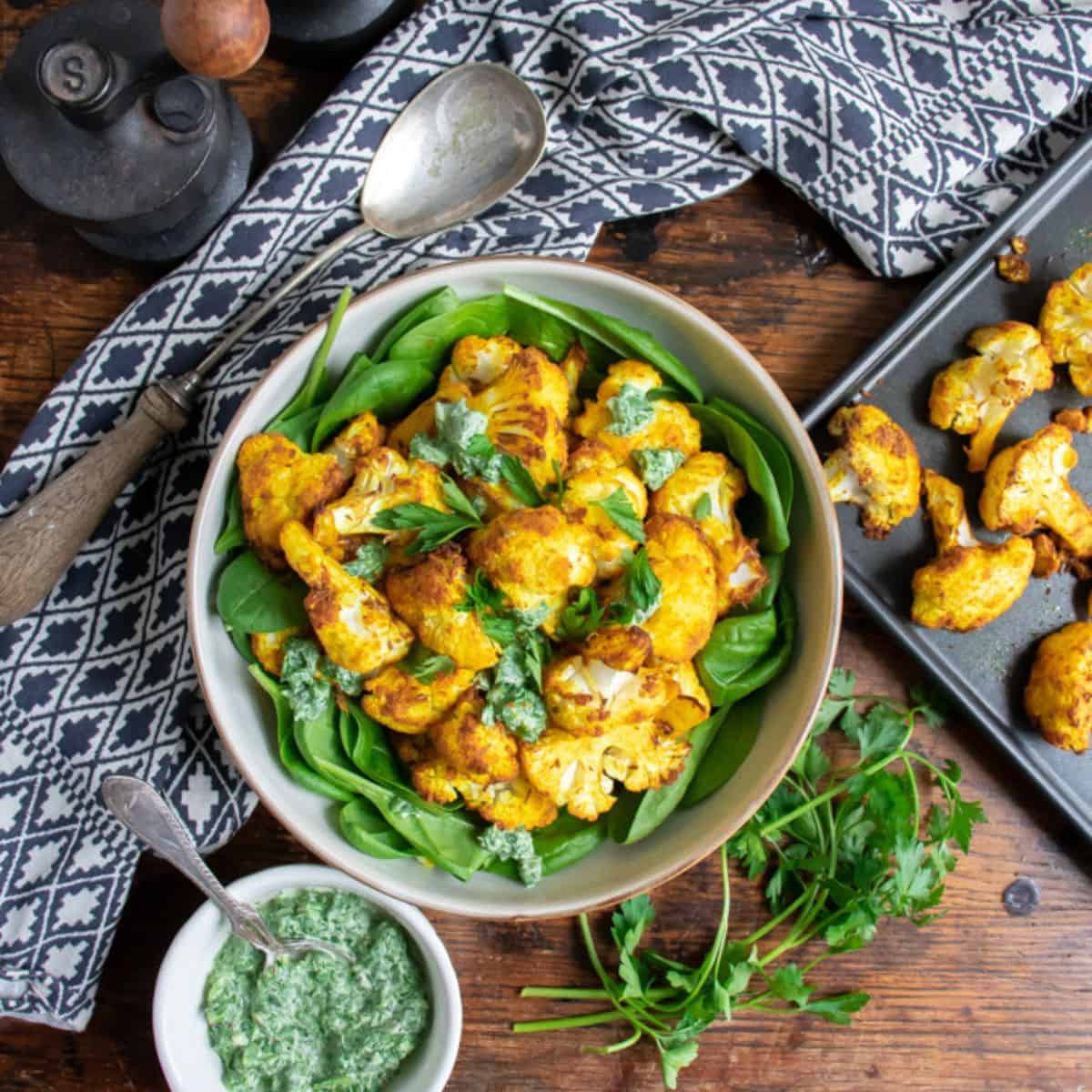 Turmeric Roasted Cauliflower with Herb Dressing - Veggie Desserts