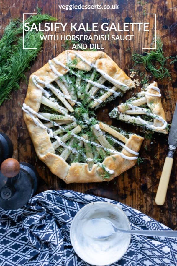 In this pretty salsify kale galette, salsify – a root vegetable, rests on a bed of creamed kale inside a free-form pastry crust. It’s then drizzled with horseradish sauce and sprinkled with dill. The result is a flavourful recipe that tastes as good as it looks.