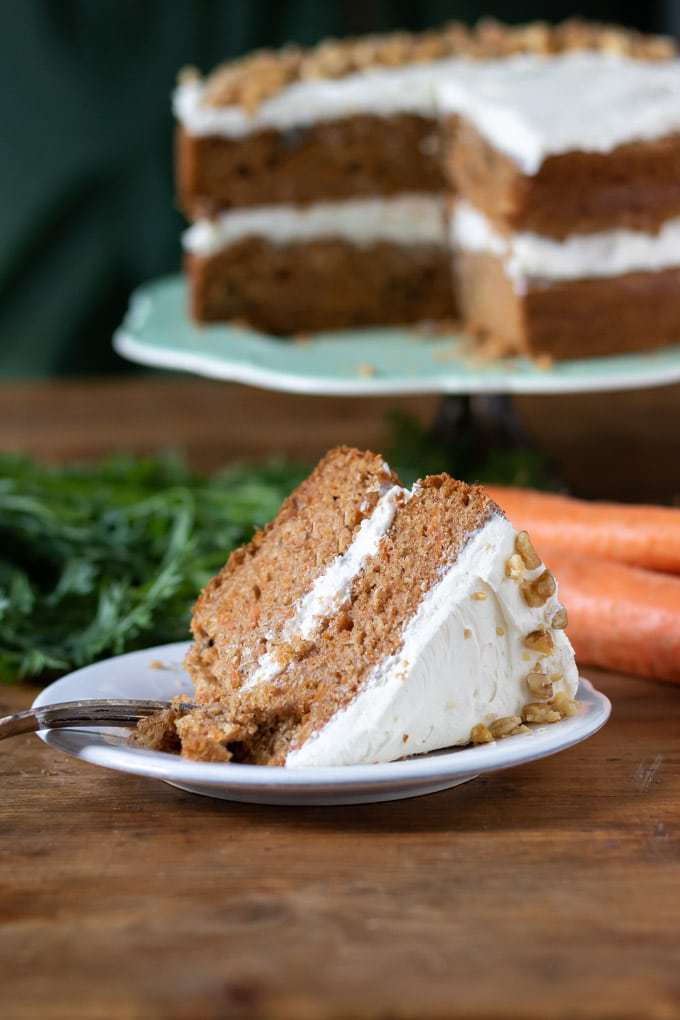 Slice of cake on a plate.