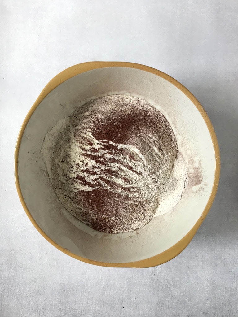 Bowl of flour and cocoa powder.