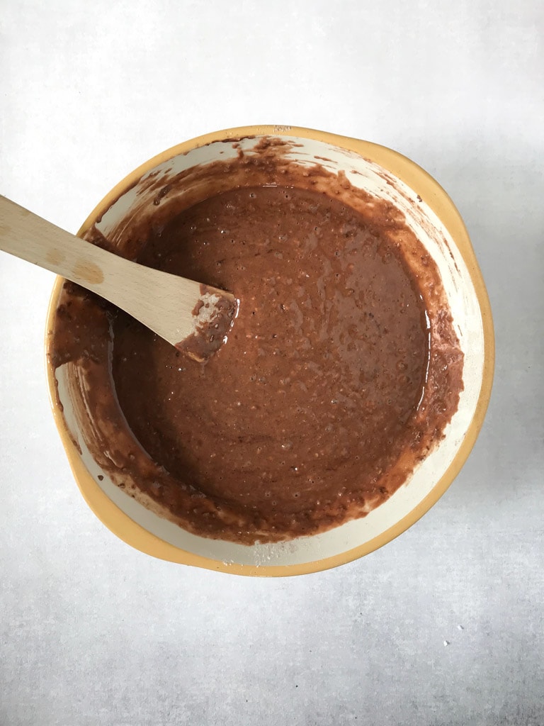 Bowl of chocolate cake mix.