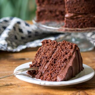 Slice of cake on a plate.