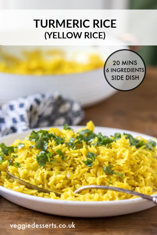 Turmeric rice is an aromatic and flavorful side dish. It's a quick and easy one-pot yellow rice recipe that's ready in just 20 minutes with just 6 ingredients. Low fat, vegan and gluten free. #vegan #yellowrice #turmericrice #vegancurry #rice #indiansidedish #turmeric