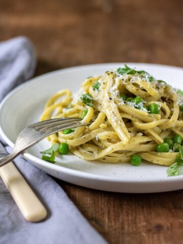 Plate of pasta and peas.