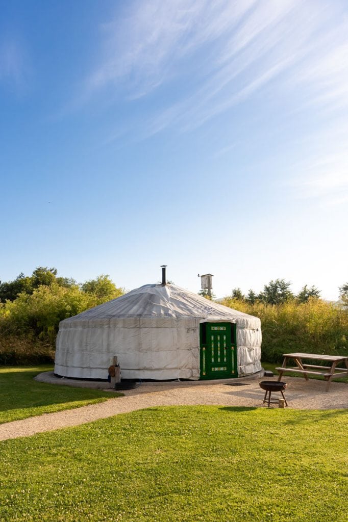 Yurt in a field.