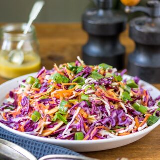 Cabbage salad on a table.