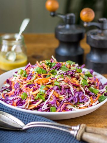 Cabbage salad on a table.